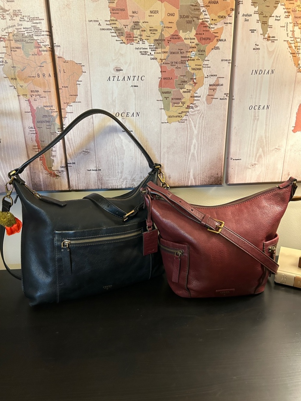 *TWO* FOSSIL Leather Shoulder/Crossbody Bags, Black (ZB6457) & Burgundy (ZB6642)